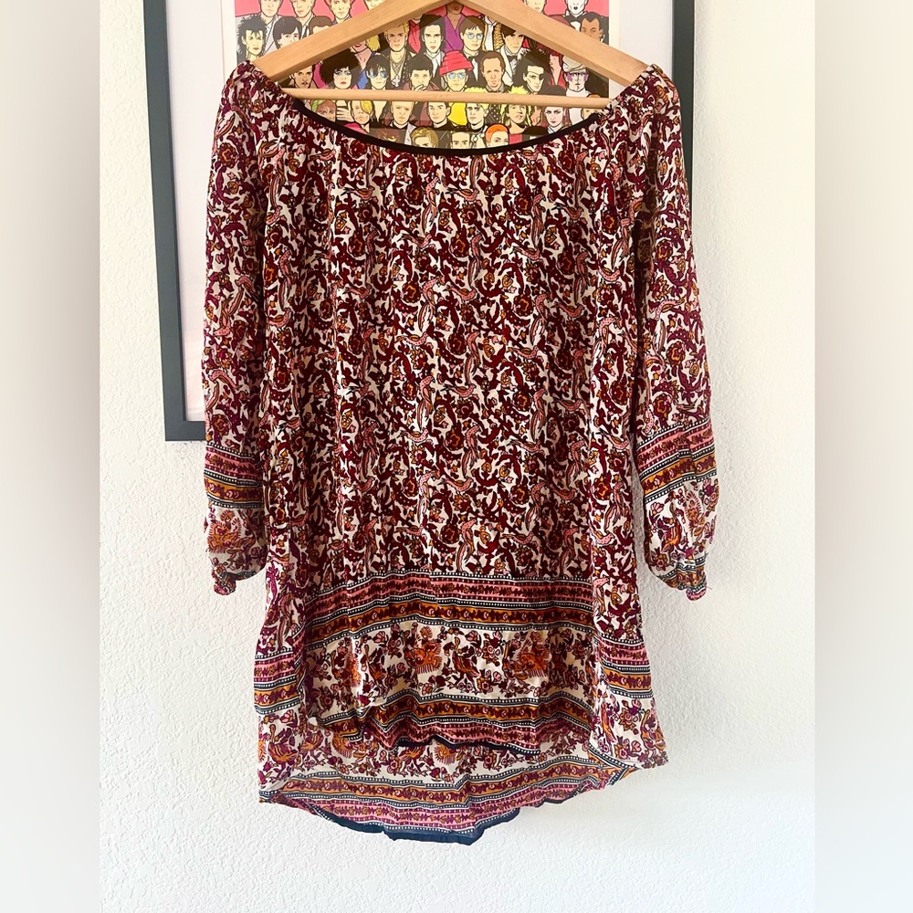 Vtg Wet Seal Y2K Turkey Leaves Thanksgiving Off-ShoulderTop Tunic Burgundy S EUC